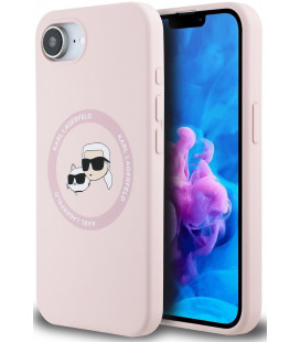 Rožinis dėklas Apple iPhone 16E / 17E telefonui "Karl Lagerfeld Liquid Silicone K&CH Heads MagSafe Case"