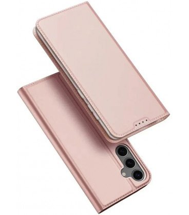 Rausvai auksinės spalvos atverčiamas dėklas Samsung Galaxy S25 telefonui "Dux Ducis Skin Pro"