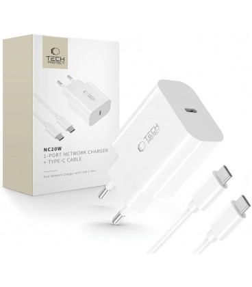 Baltas pakrovėjas PD20W + USB-C - USB-C 100cm laidas "Tech-Protect NC20W 1-Port"