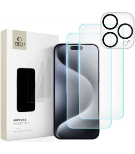 Apsauginiai grūdinti stiklai + kameros apsauga Apple iPhone 15 Pro Max telefonui "Tech-Protect Supreme Set"