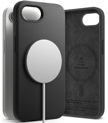 Juodas dėklas Apple iPhone 16E / 17E telefonui "Ringke Silicone Magnetic Magsafe"