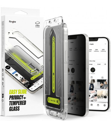 (Privacy) apsauginis grūdintas stiklas Apple iPhone 13 / 13 Pro / 14 / 16E / 17E telefonui "Ringke Easy Slide 2-Pack"