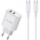 Baltas 22.5W 1xUSB-A + 1xUSB-C pakrovėjas + 100cm USB-C - USB-C laidas "Awei PD81C-EU"
