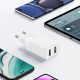 Baltas 10W 2xUSB-A pakrovėjas + 100cm USB-A - Lightning laidas "Awei C15L-EU"
