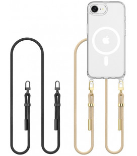 Skaidrus dėklas su dirželiu (Juodas + smėlio) Apple iPhone 16E / 17E telefonui "Tech-Protect Flexair Chain Magsafe"