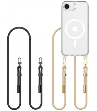 Skaidrus dėklas su dirželiu (Juodas + smėlio) Apple iPhone 16E / 17E telefonui "Tech-Protect Flexair Chain Magsafe"