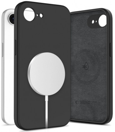 Juodas dėklas Apple iPhone 16E telefonui "Tech-Protect Liquid Silicone Magsafe"