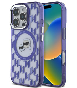 Purpurinis dėklas Apple iPhone 16 Pro Max telefonui "Karl Lagerfeld IML Monogram K&CH Heads MagSafe Case