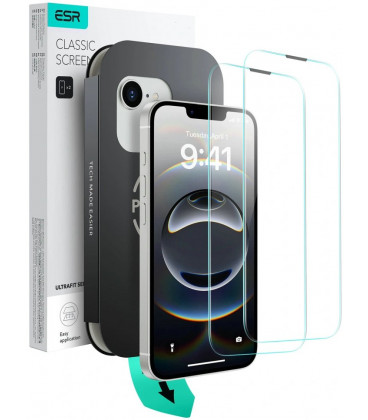 Apsauginis grūdintas stiklas Apple iPhone 13 / 13 Pro / 14 / 16E / 17E telefonui "ESR Ultrafit Tempered Glass 2-Pack"