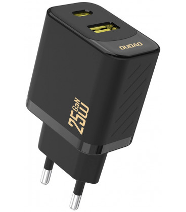 Juodas (25W / PD / QC / GaN) 1xUSB-A + 1xUSB-C pakrovėjas "Dudao A26T"