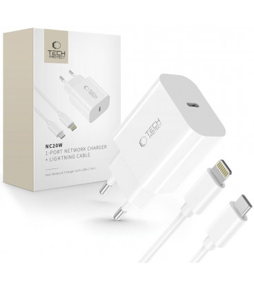 Baltas PD20W pakrovėjas + USB-C - lightning 100cm laidas "Tech-Protect NC20W 1-Port"
