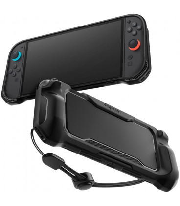 Juodas dėklas Nintendo Switch 2 žaidimų kompiuteriui "Spigen Rugged Armor"
