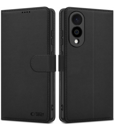 Juodas atverčiamas dėklas Samsung Galaxy S25 Edge telefonui "Tech-Protect Wallet"