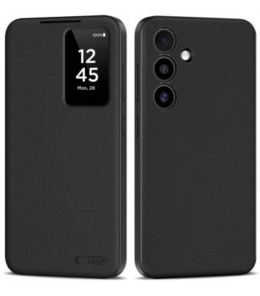 Matinis juodas atverčiamas dėklas Samsung Galaxy S25 telefonui "Tech-Protect Smart Wallet"