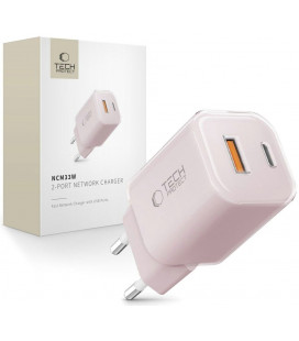 Rožinis 1xUSB-A + 1xUSB-C PD33W / QC3.0 pakrovėjas "Tech-Protect NCM33W 2-Port"