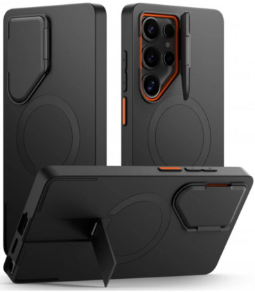 Juodas / oranžinis dėklas Samsung Galaxy S25 Ultra telefonui "Tech-Protect Kevlar Aura Magsafe"