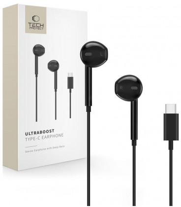 Juodos Type-C ausinės "Tech-Protect Ultraboost Earphone Core"