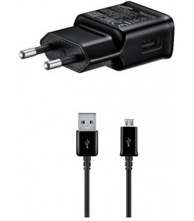 Originalus juodas Samsung 15W 1xUSB-A pakrovėjas + USB-A - MicroUSB 150cm laidas "EP-TA200EBE + ECB-DU4EBE"