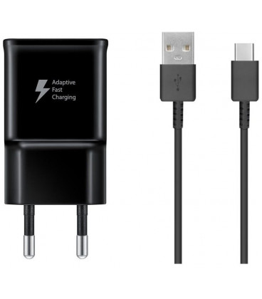 Originalus juodas Samsung 15W 1xUSB-A pakrovėjas + USB-A - USB-C 150cm laidas "EP-TA200EBE + EP-DG970BBE"