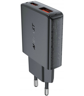 Juodas 1xUSB-C + 1xUSB-A 30W GaN PD pakrovėjas "Acefast A69 Ultra Slim"