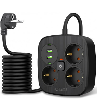 Juodas 3x lizdai + 2xUSB + 2xUSB-C prailgintuvas "Tech-Protect PCS3X4 Power Strip"
