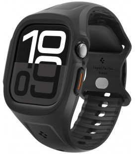 Matinė juoda apyrankė - dėklas Apple Watch 10 (46mm) laikrodžiui "Spigen Liquid Air Pro"