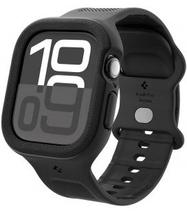 Matinė juoda apyrankė - dėklas Apple Watch 10 (46mm) laikrodžiui "Spigen Vault Pro"