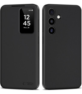 Matinis juodas atverčiamas dėklas Samsung Galaxy S24 telefonui "Tech-Protect Smart Wallet"