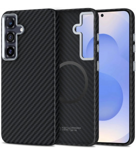 Juodas / sidabrinės spalvos dėklas Samsung Galaxy S25 telefonui "Tech-Protect ION Carbon Magsafe"