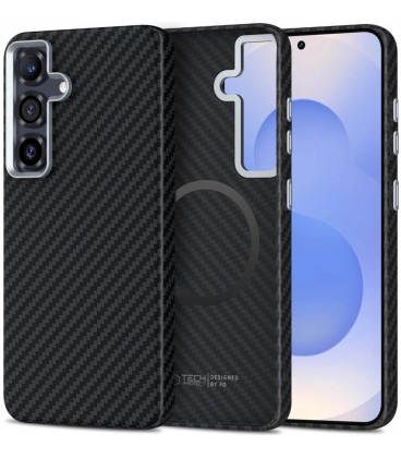 Juodas / sidabrinės spalvos dėklas Samsung Galaxy S25 telefonui "Tech-Protect ION Carbon Magsafe"