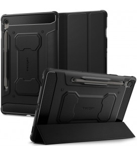 Juodas atverčiamas dėklas Samsung Galaxy Tab S10 FE+ Plus 13.1 X620 / X626B planšetei "Spigen Rugged Armor PRO"