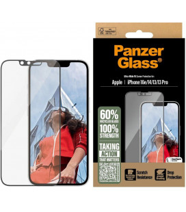 Juodas apsauginis grūdintas stiklas Apple iPhone 13 / 13 Pro / 14 / 16e telefonui "PanzerGlass Tempered Glass UWF"