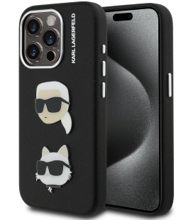 Juodas dėklas Apple iPhone 15 Pro Max telefonui "Karl Lagerfeld Grained PU K&CH Heads Case"
