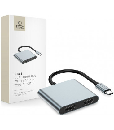 Pilkas adapteris - šakotuvas Type-C + USB2.0 + 2 x HDMI 4K 60HZ "Tech-Protect HB08 Hub 4in1"