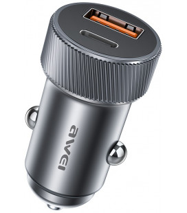 Juodas 1xUSB-A + 1xUSB-C 33W automobilinis pakrovėjas "Awei C-857"