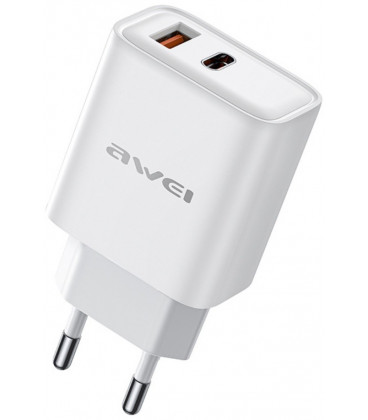 Baltas 22.5W 1xUSB-A + 1xUSB-C pakrovėjas "Awei PD81-EU"