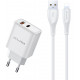 Baltas 22.5W 1xUSB-A + 1xUSB-C pakrovėjas + 100cm USB-A - Lightning laidas "Awei PD81L-EU"