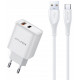 Baltas 22.5W 1xUSB-A + 1xUSB-C pakrovėjas + 100cm USB-A - USB-C laidas "Awei PD81T-EU"