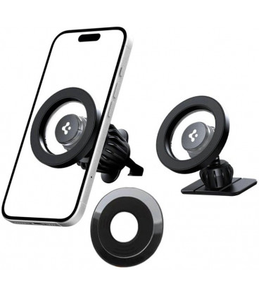 Juodas automobilinis telefono laikiklis "Spigen MFT13 Magnetic Magsafe Dash&Vent"