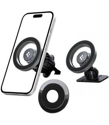 Sidabrinės spalvos automobilinis telefono laikiklis "Spigen MFT13 Magnetic Magsafe Dash&Vent"