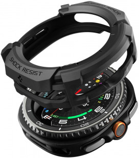Juodas dėklas Apple Watch 8 Classic (46 mm) laikrodžiui "Spigen Rugged Armor"