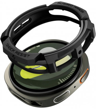 Juodas dėklas Apple Watch 8 / 9 (44 mm) laikrodžiui "Spigen Rugged Armor"
