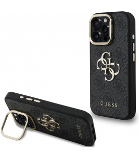 Juodas dėklas Apple iPhone 16 Pro Max telefonui "Guess PU 4G Metal Logo Stand Camera Frame Case"