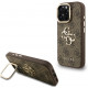Rudas dėklas Apple iPhone 16 Pro telefonui "Guess PU 4G Metal Logo Stand Camera Frame Case"