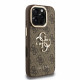 Rudas dėklas Apple iPhone 16 Pro telefonui "Guess PU 4G Metal Logo Stand Camera Frame Case"