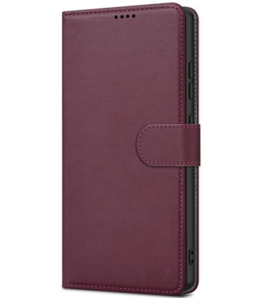Dėklas Fancy Wallet Xiaomi Redmi 17C 4G/Redmi 14C/Redmi A4/Poco C75 tamsiai raudonas