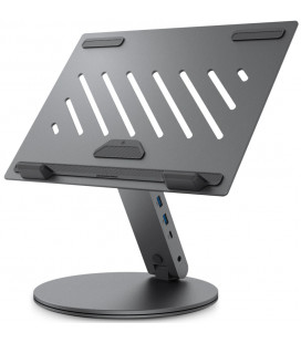 Pilkas stovas - šakotuvas "Spigen LD204H Laptop Stand Hub"