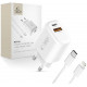 Baltas pakrovėjas 1xUSB-A + 1xUSB-C PD30W/QC3.0 + 100cm USB-C - Lightning laidas "Tech-Protect NCA30 2-Port"