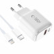 Baltas pakrovėjas 1xUSB-A + 1xUSB-C PD30W/QC3.0 + 100cm USB-C - Lightning laidas "Tech-Protect NCA30 2-Port"