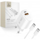 Baltas pakrovėjas 1xUSB-A + 1xUSB-C PD30W/QC3.0 + 100cm USB-C - USB-C laidas "Tech-Protect NCA30 2-Port"